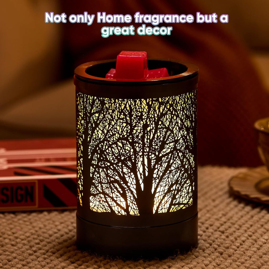 Enaroma Fragrance Wax Melts Warmer with 7 Colors LED Changing Light Classic Black Forest Design Scent Oil Candle Warmer for Home Black Tree Timer