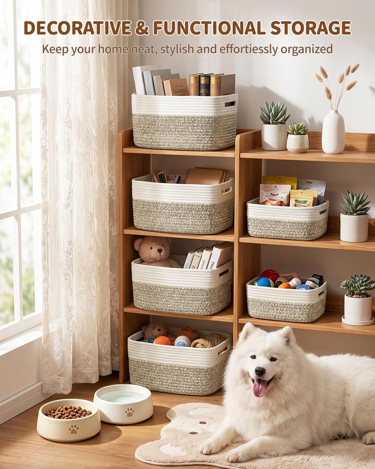 4 Large & 2 Small Foldable Woven Storage Basket for Cabinet