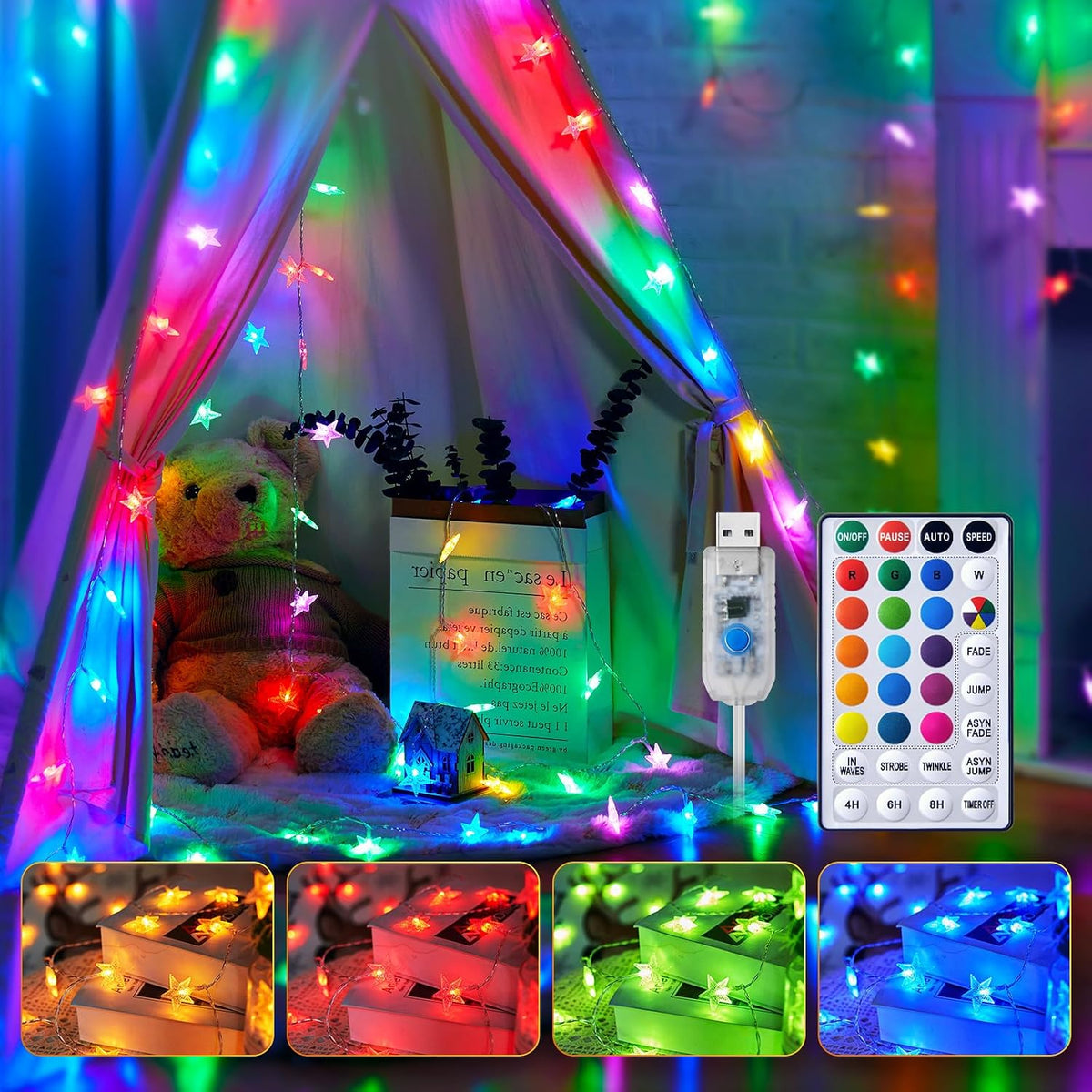 Minetom 39ft Star String Lights for Bedroom, 100LED Star Fairy Lights