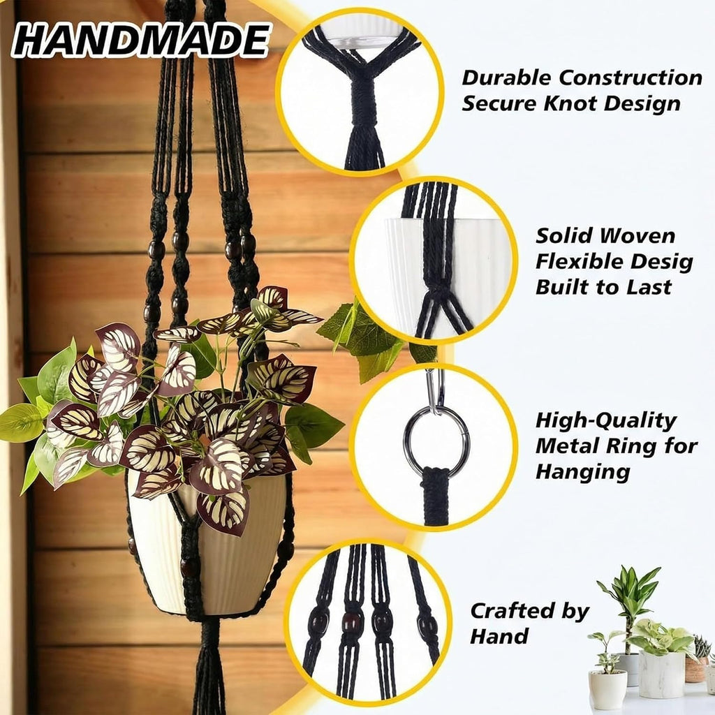 SATINIOR 12 Pcs Macrame Plant Hangers Handmade Boho Hanging Planters 12 Different Tiered Designs with 12 Hooks for Flower Pots Indoor Outdoor Decorative Wall Hanging Baskets for Home (Gothic,Black)