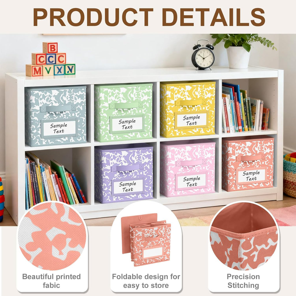 LemonRoad 6 Fabric Cube Storage Bin 11'' Classroom Bin, Macaron, Label