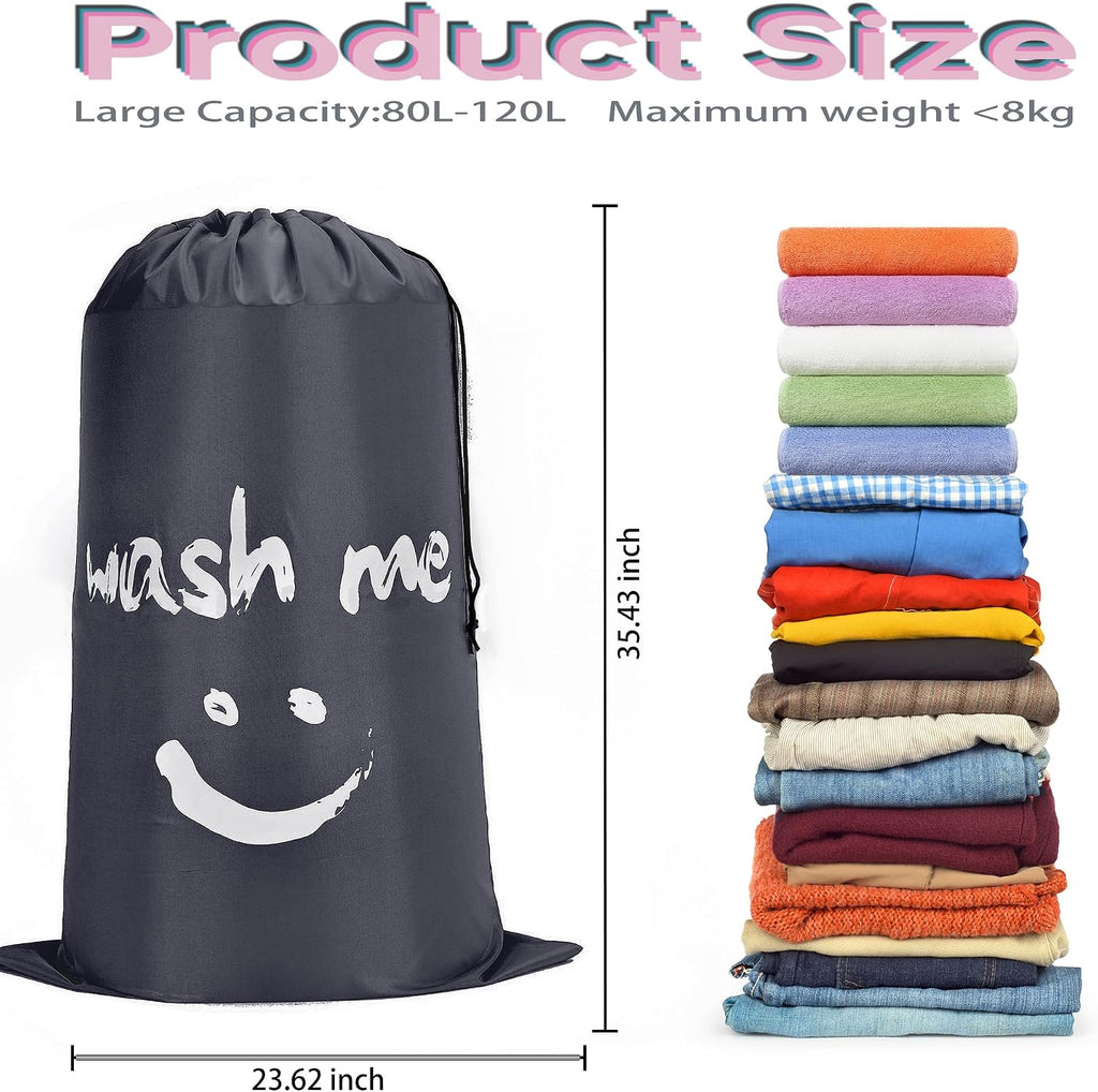4 Piece Drawstring Travel Laundry Bag, Large Laundry Bag, Men's and Women's Dirty Laundry Travel and Gym Bag, Waterproof Wetproof Bag，Smiley Face