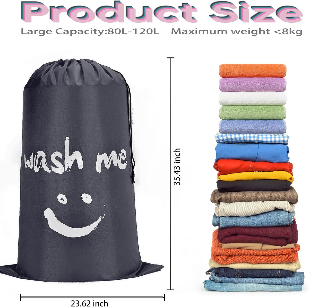 4 Piece Drawstring Travel Laundry Bag, Large Laundry Bag, Men's and Women's Dirty Laundry Travel and Gym Bag, Waterproof Wetproof Bag，Smiley Face