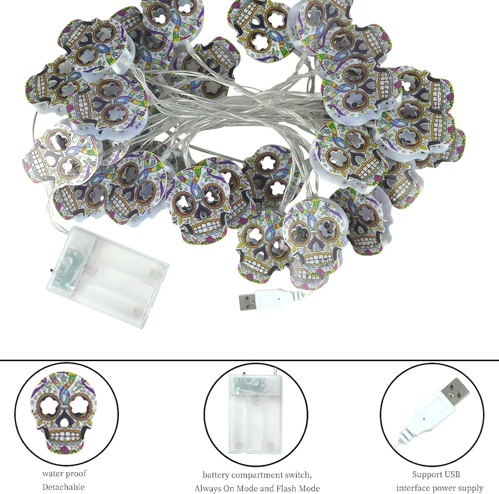 Halloween String Lights, 15 FT 30 LED Halloween Skull Fairy Lights Decor