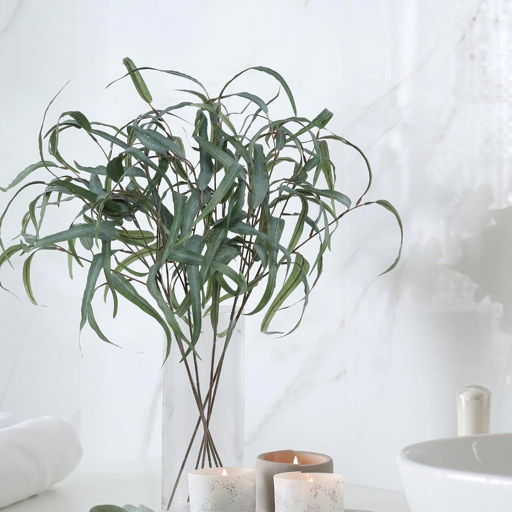 6pcs Artificial Willow Eucalyptus Stems,Long Leaves