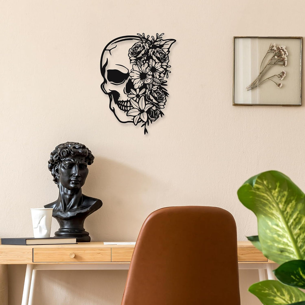 Rajukit Skull Wall Decor with Floral, Gothic