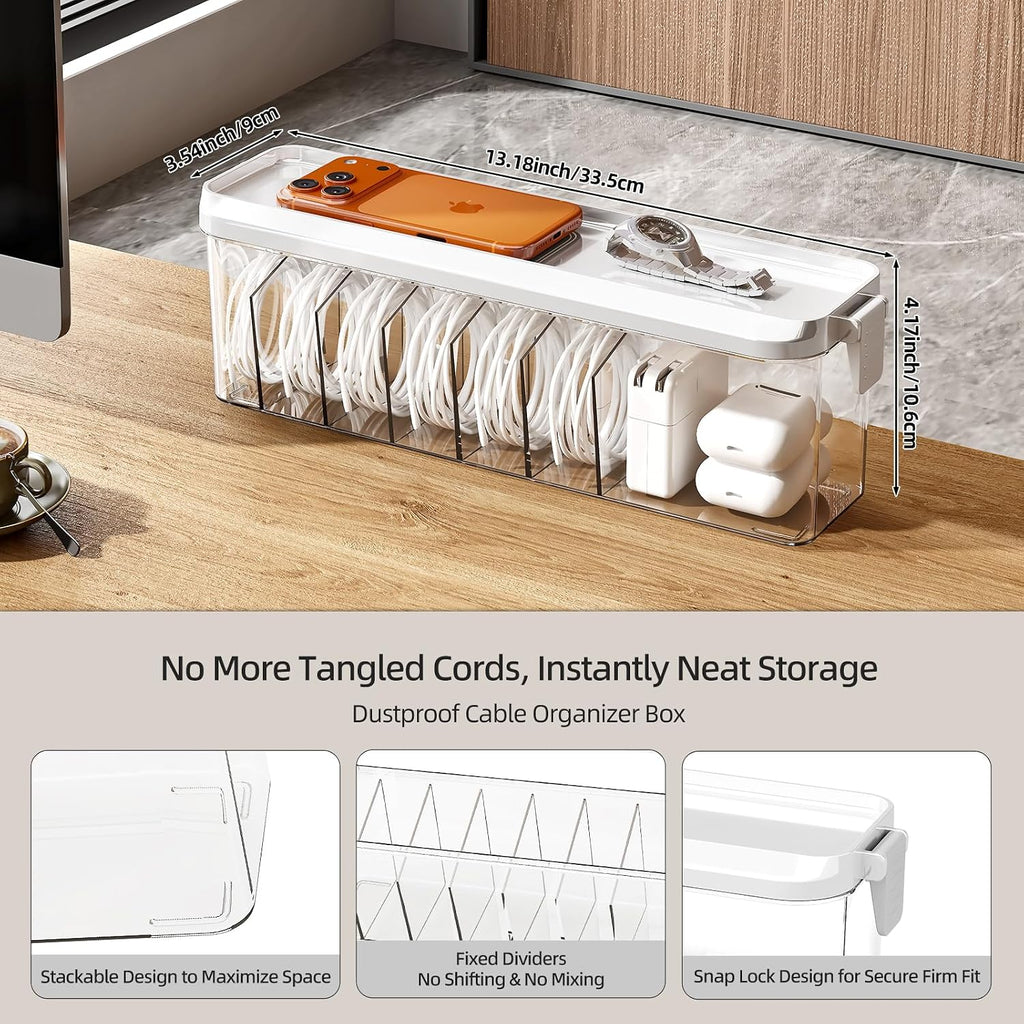 2 Pack Cable Organizer Box with Lid, Charge Cord Storage Organizer