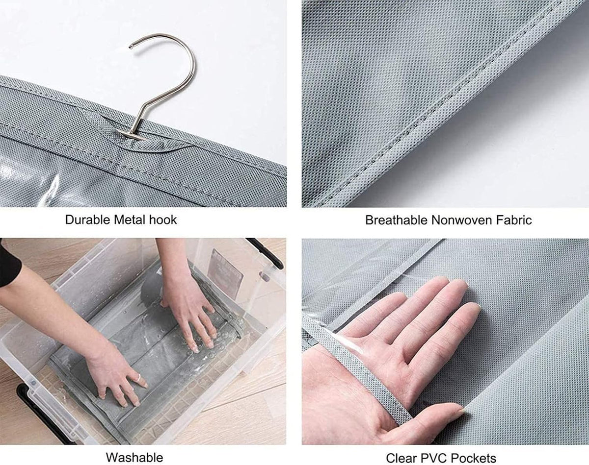 HAN SHENG 8-Pocket Clear Hanging Purse Organizer for Closet, Grey, 2 Pack