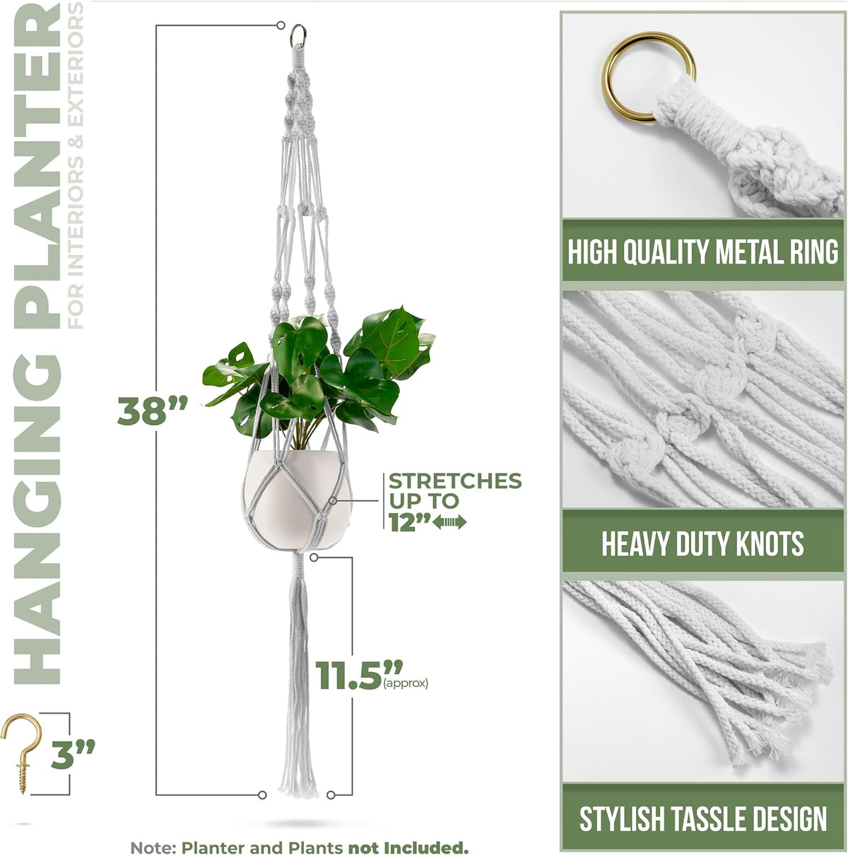 Sorbus Macrame Plant Hanger [4 Pack] Indoor Outdoor Hanging Plant Pots Cotton Rope, Elegant for Home, Patio, Garden