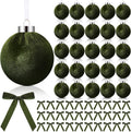Wettarn 30 Sets Velvet Christmas Ornaments Balls & Bows, Green