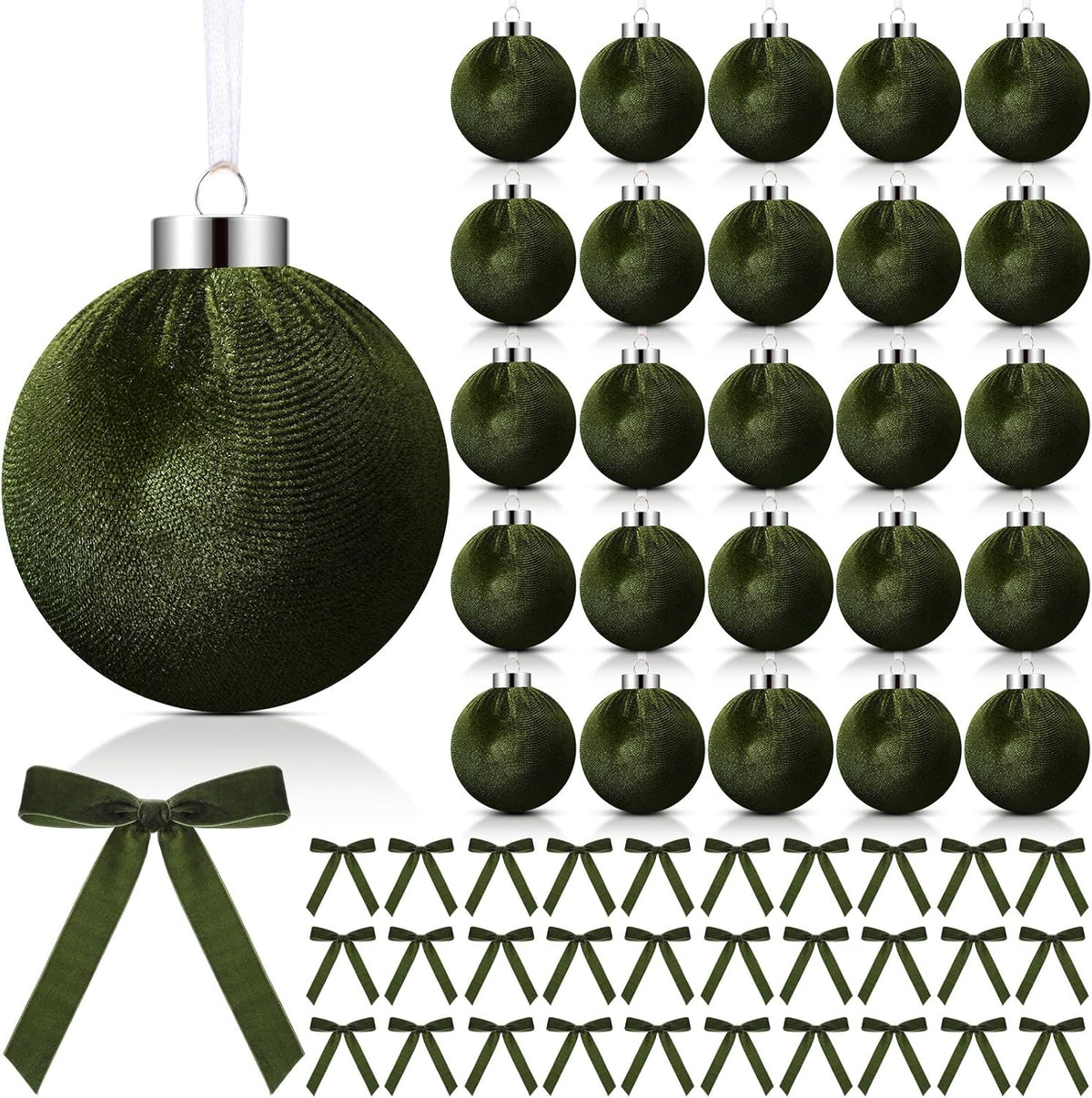 Wettarn 30 Sets Velvet Christmas Ornaments Balls & Bows, Green