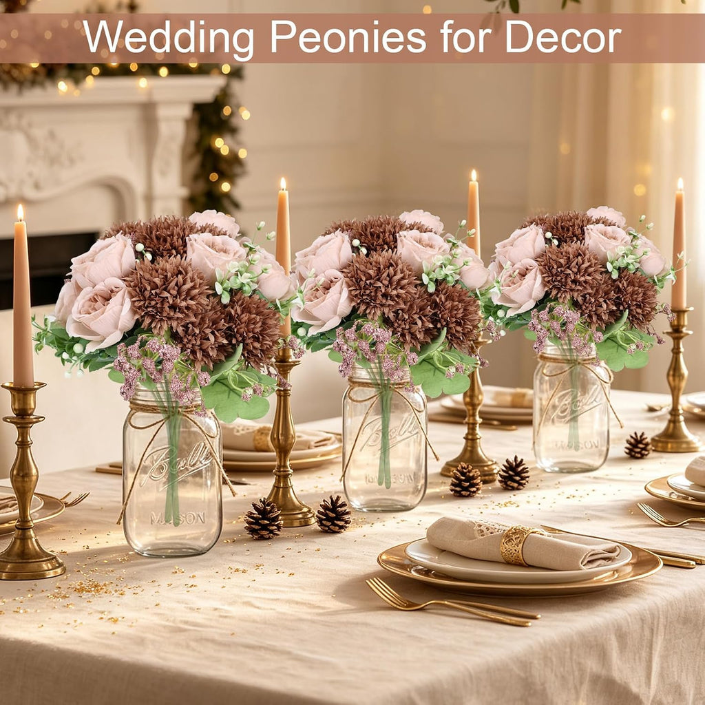 16 Fall Peonies Artificial Flowers Bulk, Brown
