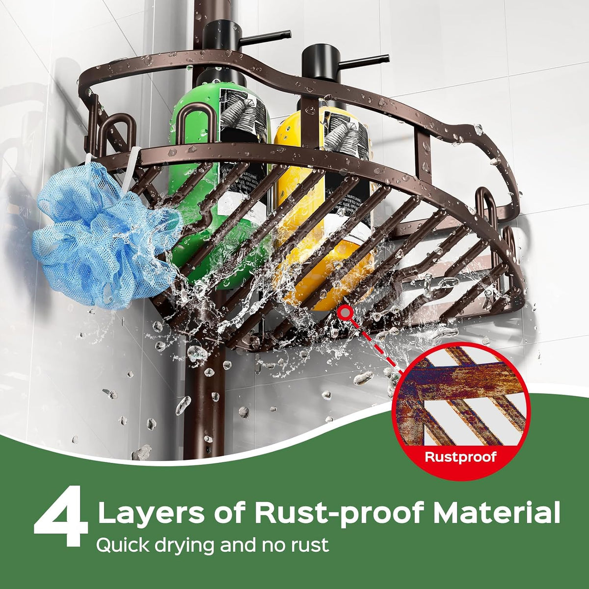 HAMITOR Shower Caddy Tension Pole, Adjustable Bathroom Storage Organizer