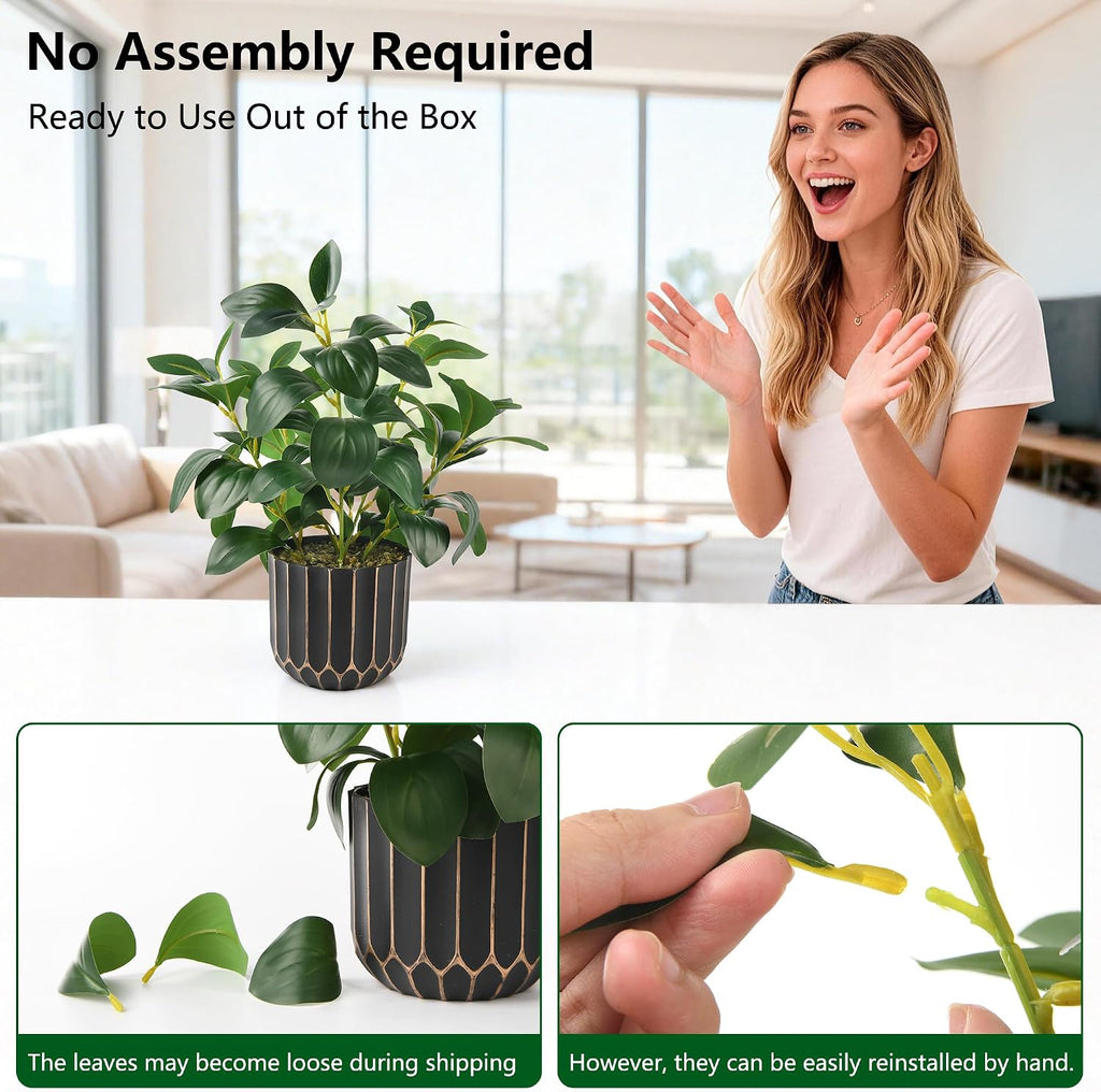 florisso Fake Plants Artificial Plants Indoor, Faux Potted Plants Indoor Artificial Succulents with Fig Leaf Look Real Greenery with Planter for Office Desk Coffee Table Home Decor(Black Gold)