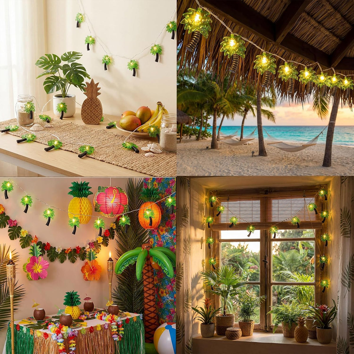8.5Ft Palm Tree String Lights Outdoor, Waterproof Patio Palm Tree Lights String with 10 Mini Incandescent Lights, Summer Beach Theme String Lights for Indoor Bedroom Christmas Party Decor, White Wire