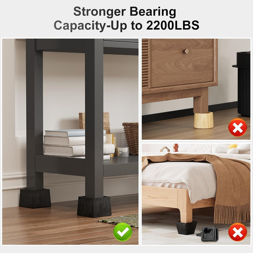 EasyPAG Bed Risers 3 inch Heavy Duty, Elevate Height 2 inch, Wood Furniture Risers for Couch Table Desk, Support 2200 Lbs, 1-inch Deep Anti-Fall Edge Bed Lifts with Non-Slip Pads, 4 Pack, Black