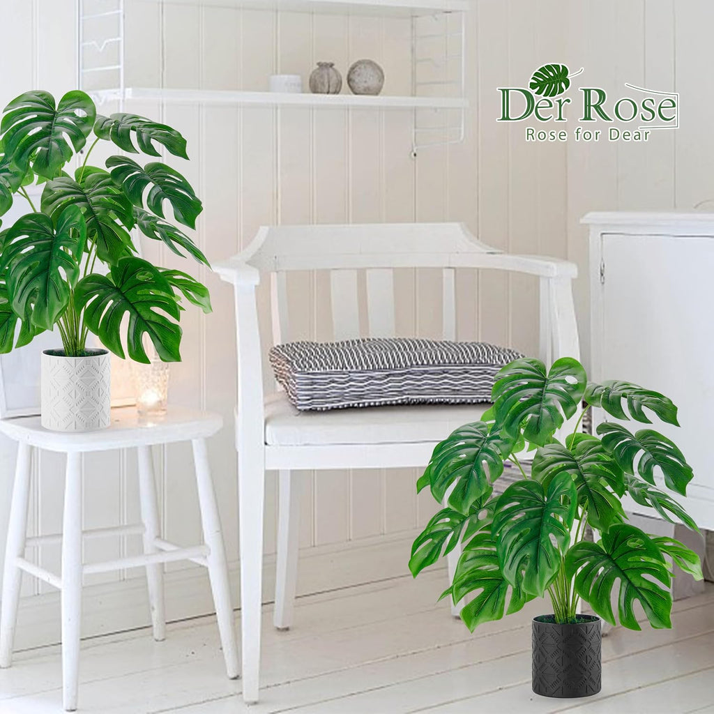 Der Rose 2 Pack 28" Fake Plants, Monstera Plant in Black-and-White Pots