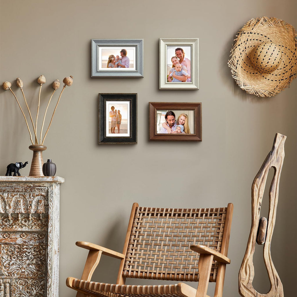 4x6 Picture Frames Assorted, 4 Pack, Rustic Style, Wall & Tabletop