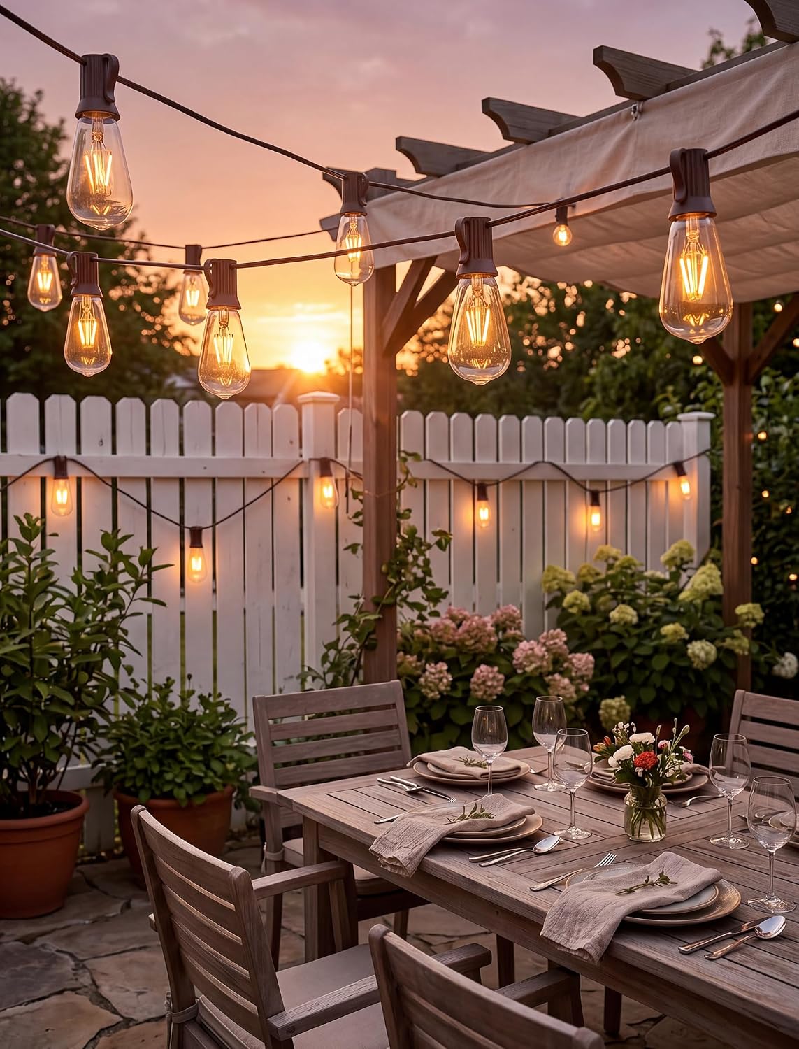 20Ft Outdoor Patio String Lights with 22 Clear Vintage Light Bulbs (2 Spare), E17 Base ST40 Outdoor Edison String Lights Waterproof UL Listed for Indoor Garden Backyard Party Porch Decor, 7W - Brown