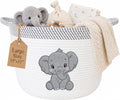 Elephant Baby Storage Basket, Woven Cotton Rope Nursery Bin, 15x11 in