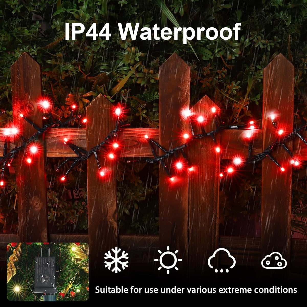 LAMPHOME 500 LED String Lights Outdoor, 11 Modes Plug in Twinkle Fairy Lights for Bedroom, 46ft 500LED Christmas Lights Cluster Lights Outdoor Waterproof Green-Red