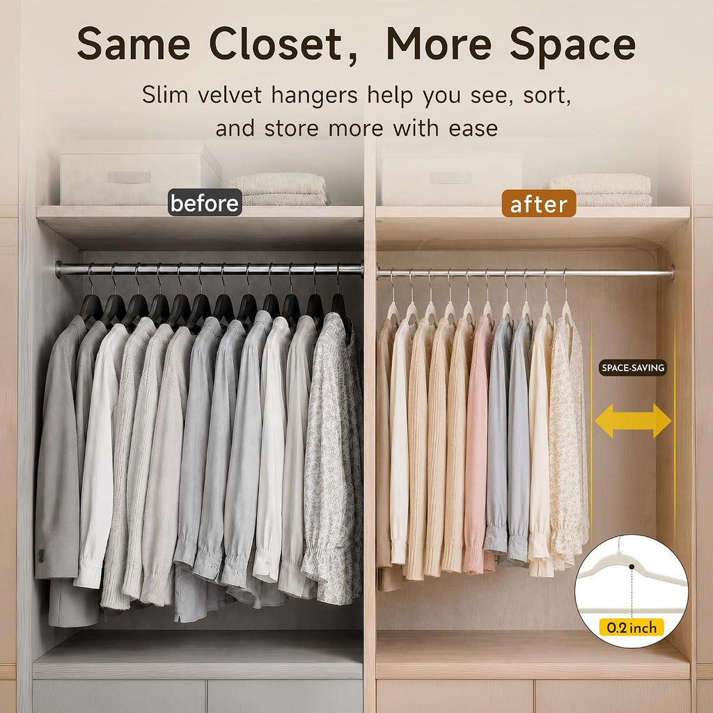 Sishynio Velvet Hangers 30 Pack, Non-Slip Slim Felt Clothes Hangers Beige