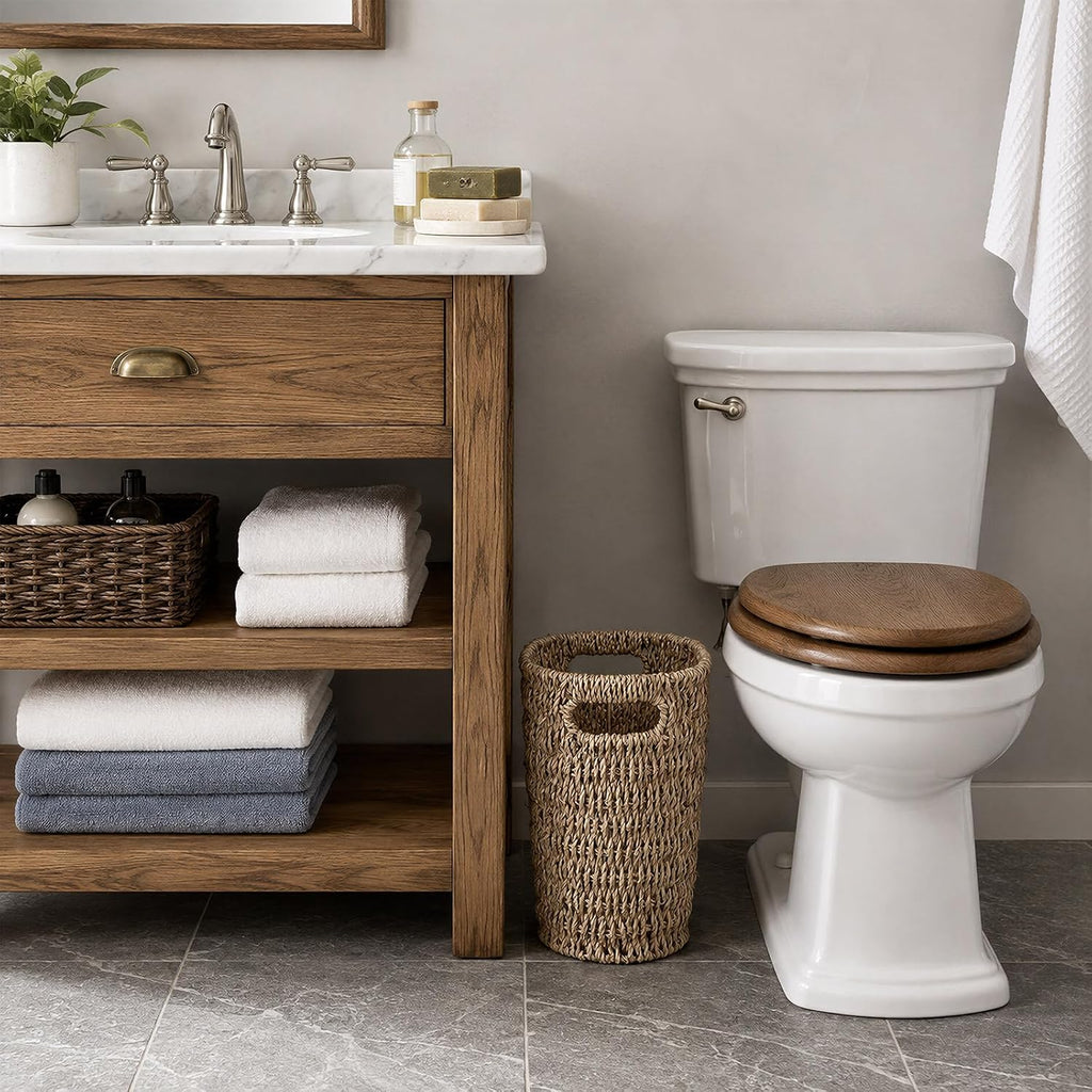Coeusy Wicker Trash Can,Seagrass Waste Basket for Bathroom,Bedroom,5 Gallon