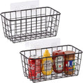 2 Set Adhesive Hanging Wall Basket Inside Cabinet Door Organizer,Wall Storage Basket-No Drilling Adhesive wall Basket for Cupboard Door,Space-Saving Small Hanging Baskets for Wall Mount Storage,Black