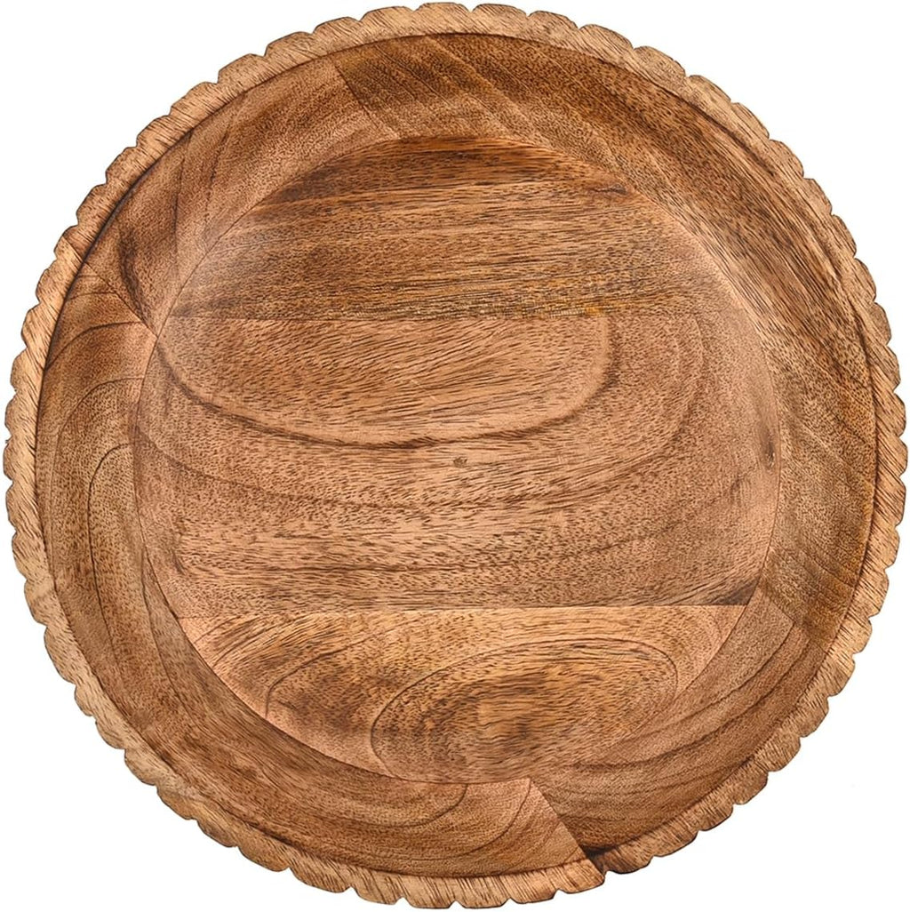 Kimona Fruit Bowl Mango Wood Round Rustic Wooden Stand for Fruits, Vegetables & Home Decor (12" x 12" x 4.75")