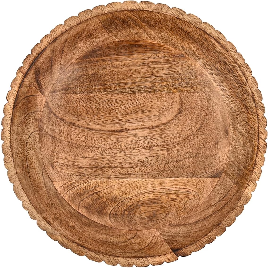 Kimona Fruit Bowl Mango Wood Round Rustic Wooden Stand for Fruits, Vegetables & Home Decor (12" x 12" x 4.75")