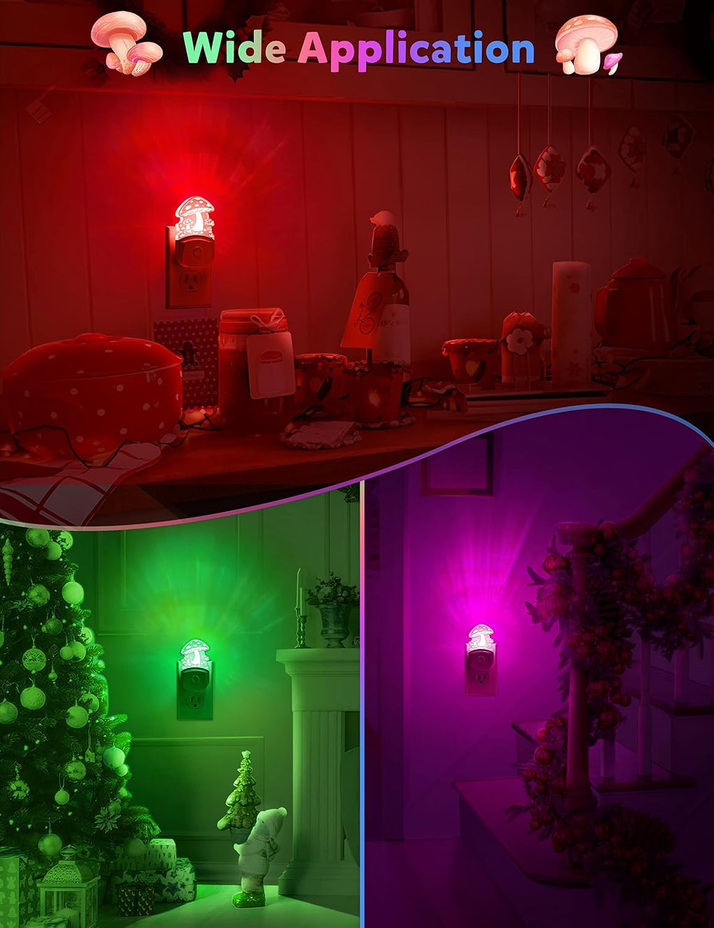 DORESshop Mushroom Night Light [2 Pack],Plug in Night Light,Color Changing