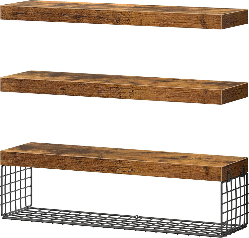 QEEIG Bathroom Shelves Over Toilet Wall Mounted (Brown, Set of 3, 31.5")