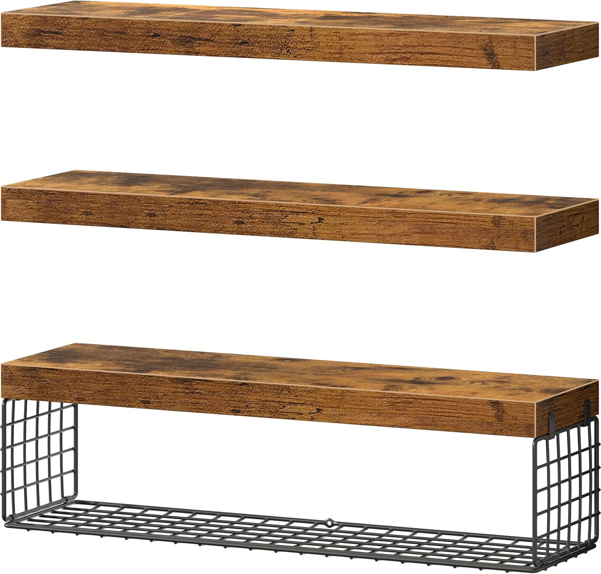 QEEIG Bathroom Shelves Over Toilet Wall Mounted (Brown, Set of 3, 31.5")