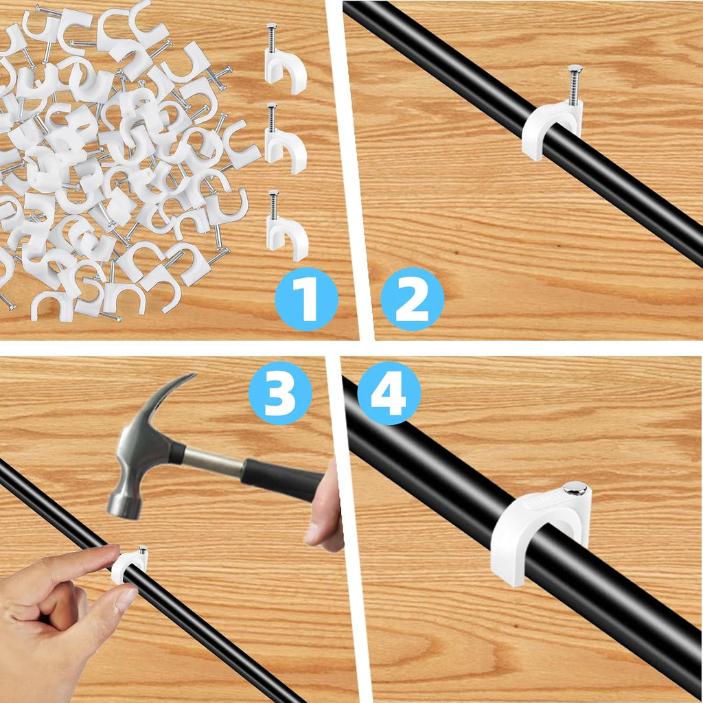 200 Pcs Cable Clips & Wire Clips,8mm/10mm Cable Clamps,Cord Clips,Tacks Cable Nails,Cable Cord Holder - for Ethernet Cables,Speaker Wire, Electrical Wire,Coax Cable,Wall Cord Management
