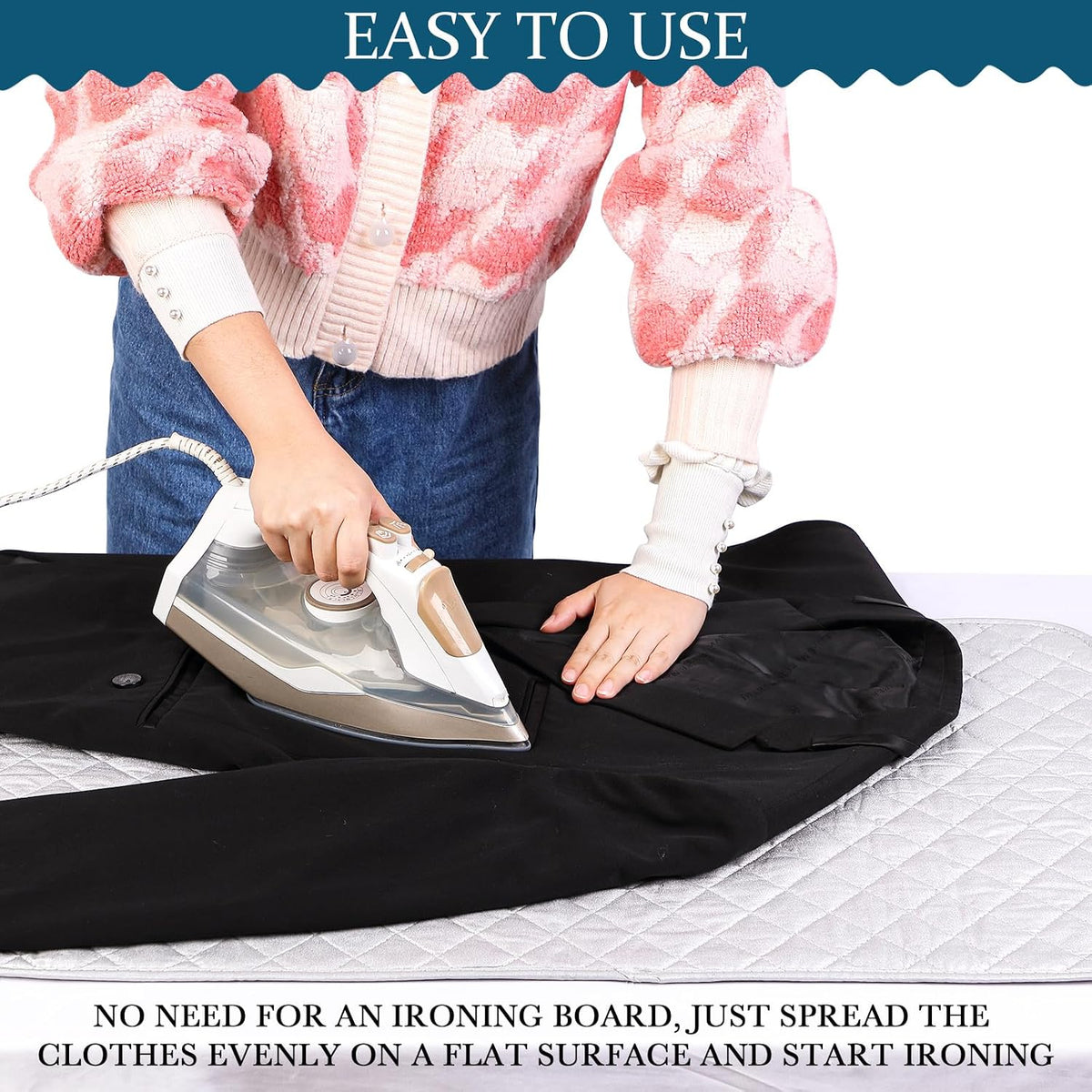 Oudain 2 Pieces Magnetic Ironing Mat Heat Resistant Ironing Blanket Portable Travel Folding Ironing Pad Iron Board Alternative Cover for Washer Dryer Table Top Laundry Clothes, 33 x 19, Grey