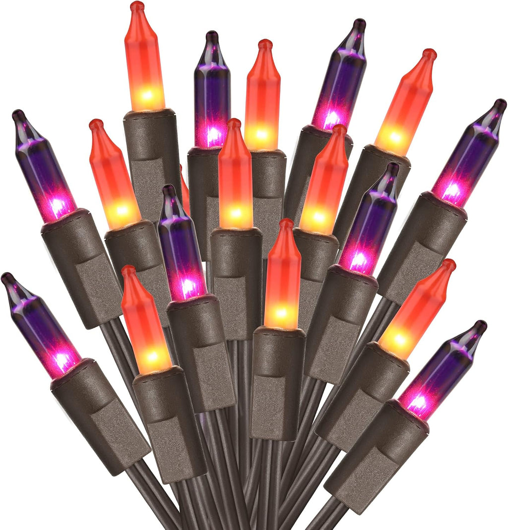ODEETRONIC Purple Orange Incandescent Halloween Lights, 21.63 ft, 100 Count