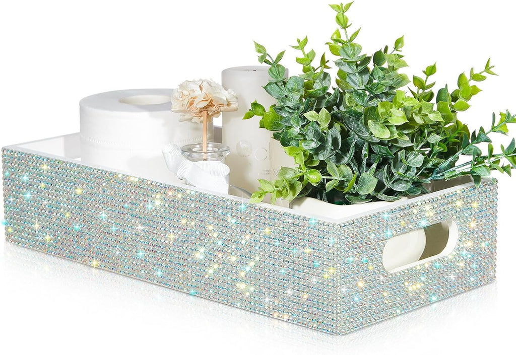 Honeydak Bathroom Basket, Rhinestone Toilet Tank Tray White Rhinestone