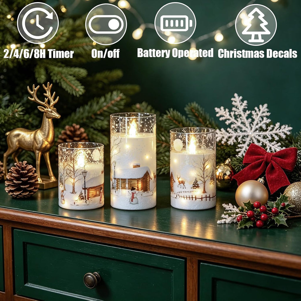 Christmas Snowman Flameless Candles String Lights Remote Timer