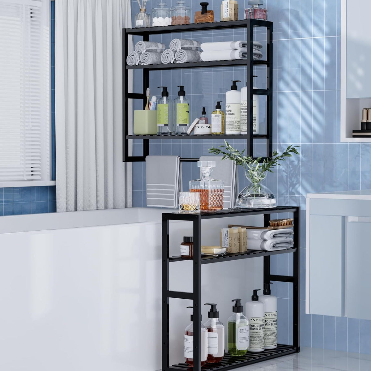 PPN 100% Bamboo Extra Large Towel Rack Bathroom Storage Shelves