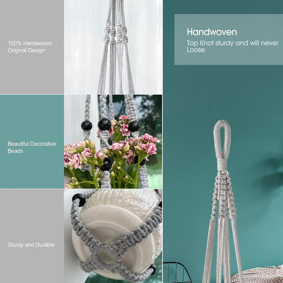 RIFNY Macrame Plant Hanger Indoor, Hanging Plant Holder, Grey, 2 PCS