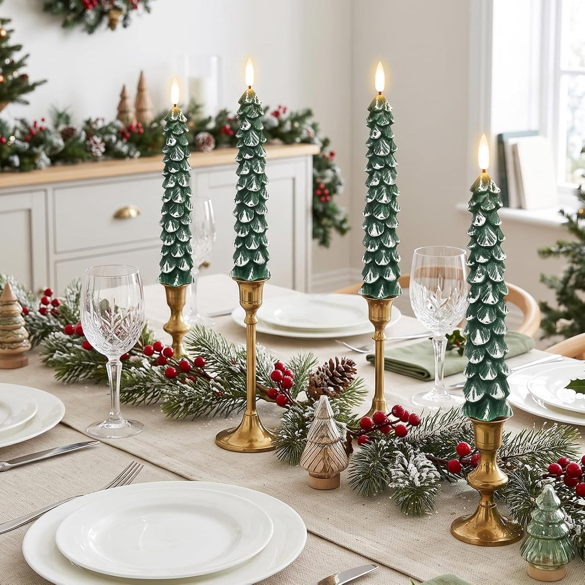 GenSwin Christmas Tree Flameless Taper Candles Battery Operated 4 Pack