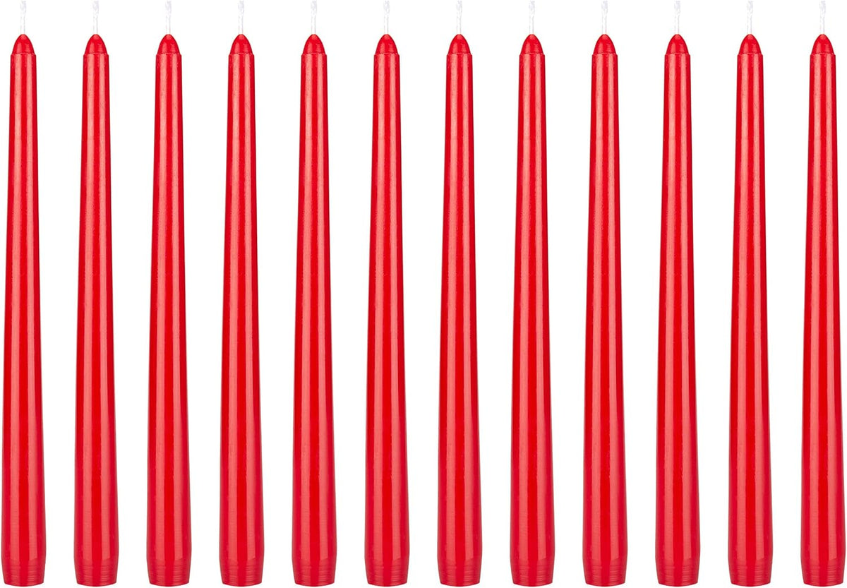 Mega Candles 12 pcs Unscented Red Taper Candles, Hand Poured Wax Candle 10 Inch x 7/8 Inch, Home Décor, Wedding Receptions, Centerpieces, Occasions, Romantic Dinners, Prayer, Candle Holders