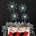 Hicarer 4 Pcs 12" 10" 8" Snowflake Metal Wall Art Rhinestones 3D Decor Christmas Silver Hanging Metal Artwork Wall Decor Glitter Crafts Snowflake Decorations for Living Room (Blue)