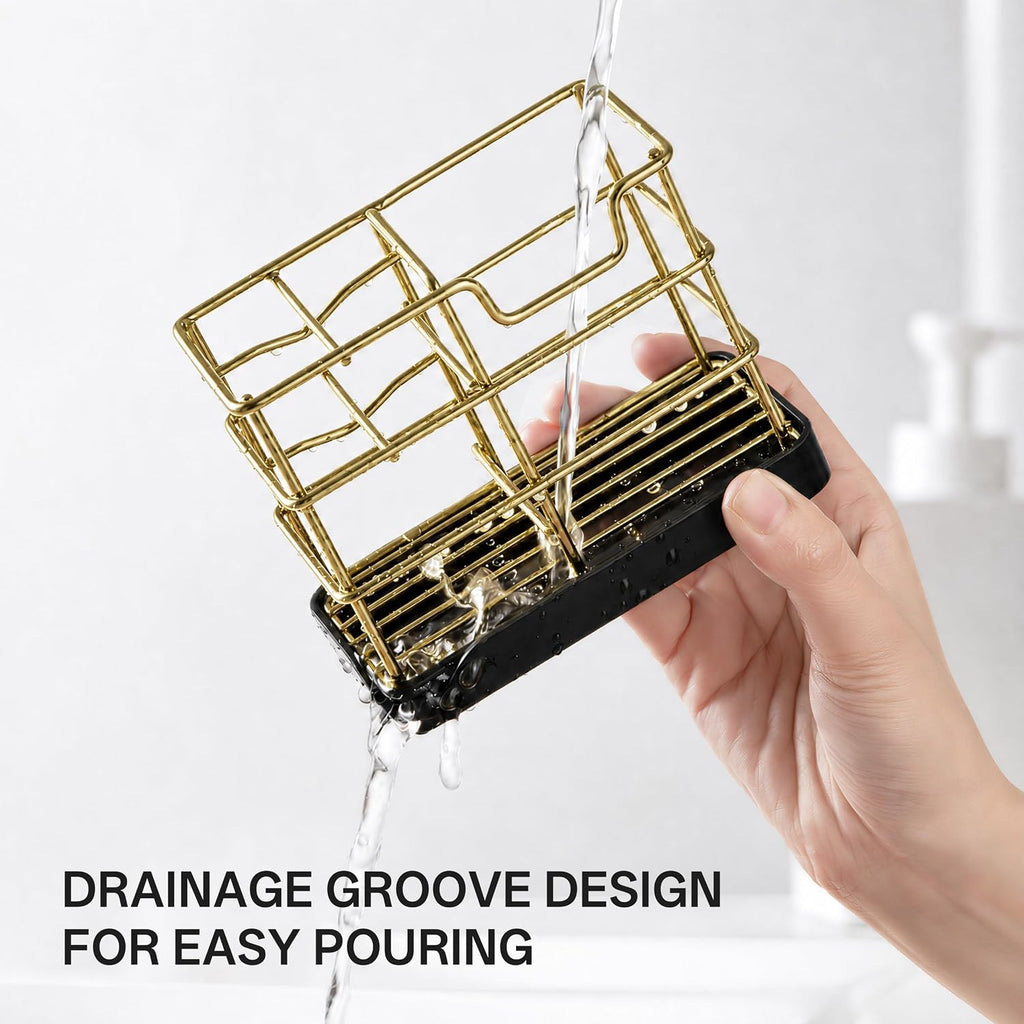 HBlife Toothbrush Holders for Bathrooms Gold, Small Stainless Steel Bathroom Toothbrush Holder with Tray, Bathroom Accessories and Apartment Essentials