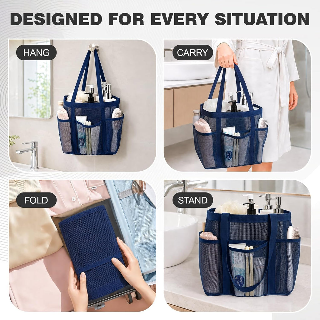 Mesh Shower Caddy Portable with Zipper for College Dorm Essentials Blue