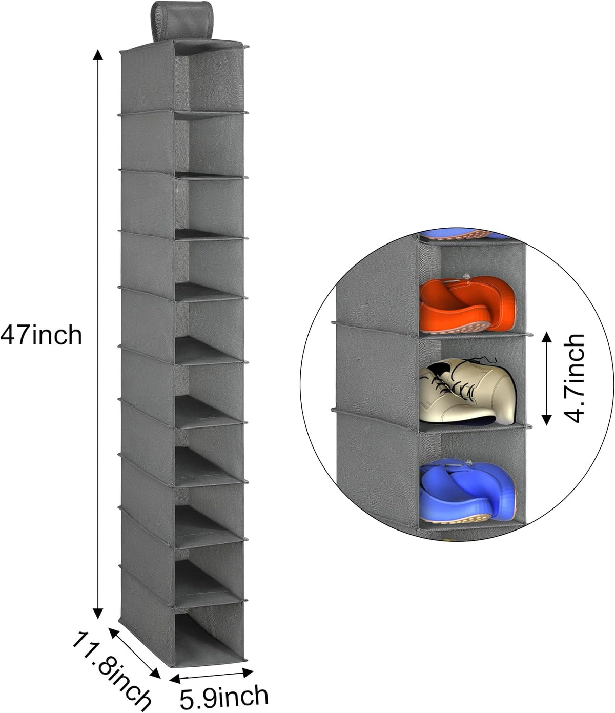 Libeder 10-Shelf Hanging Closet Shoe Organizers and Storage, Grey