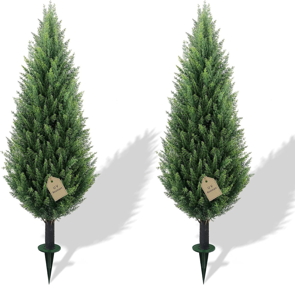 3.3ft Artificial Cedar Topiary UV Resistant Trees Set of 2 with Spike