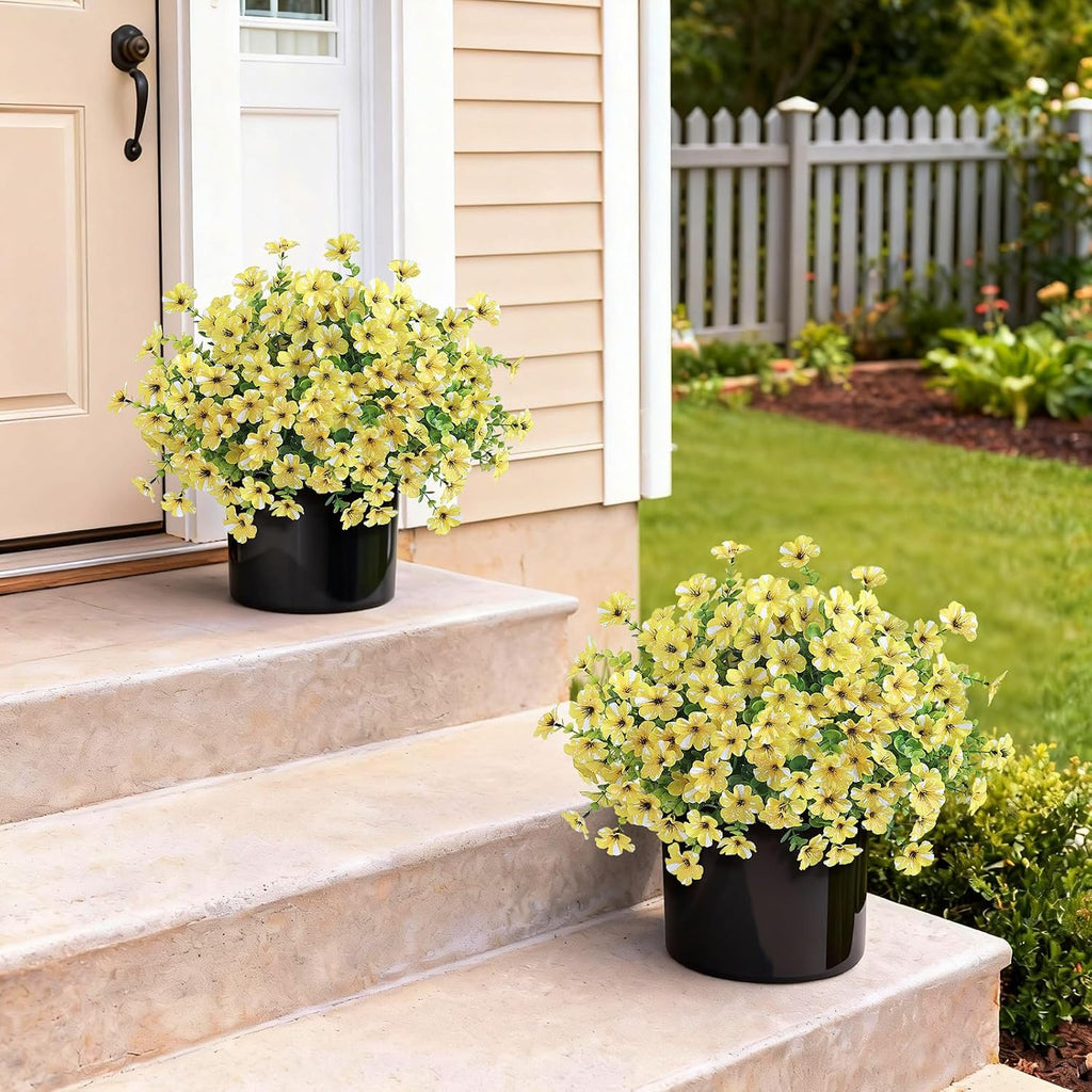 2Set Artificial Eucalyptus Flower Topiary Tree for Front Porch(Yellow)