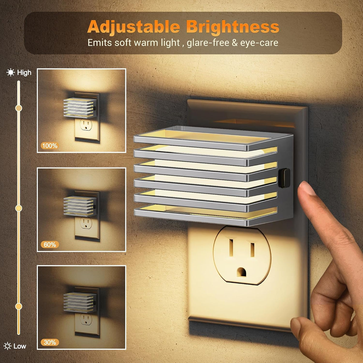 JandCase LED Night Light, Silver Night Lights Plug into Wall Dusk to Dawn