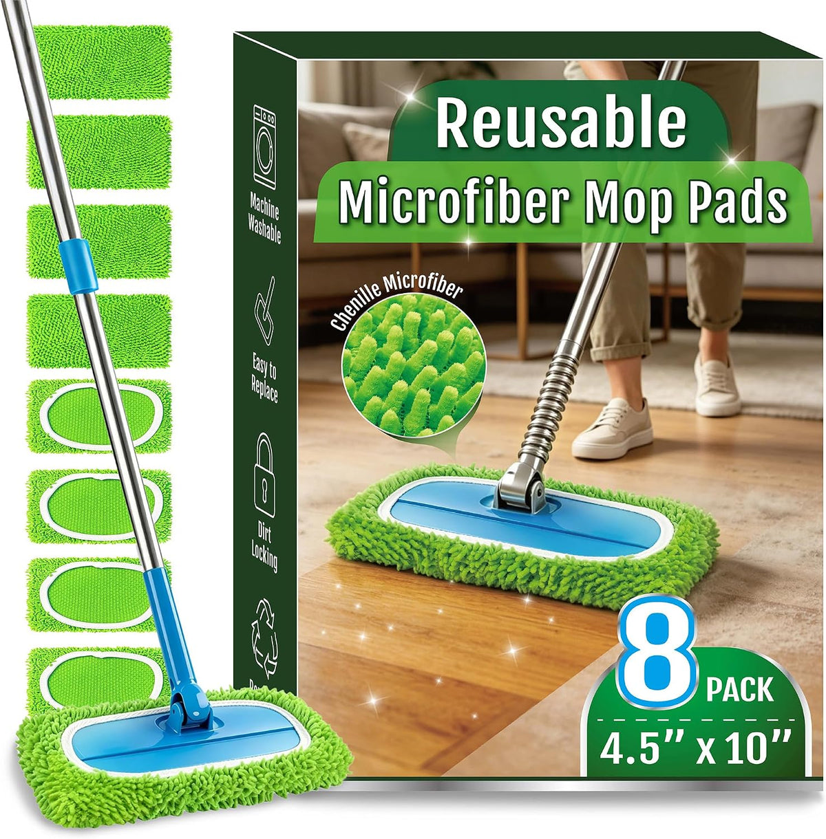 8 Pack Microfiber Replacement Mop Pads for Swiffer Sweeper
